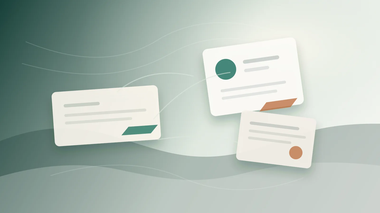 Abstract public profile cards, coastal light, and marketing planning materials