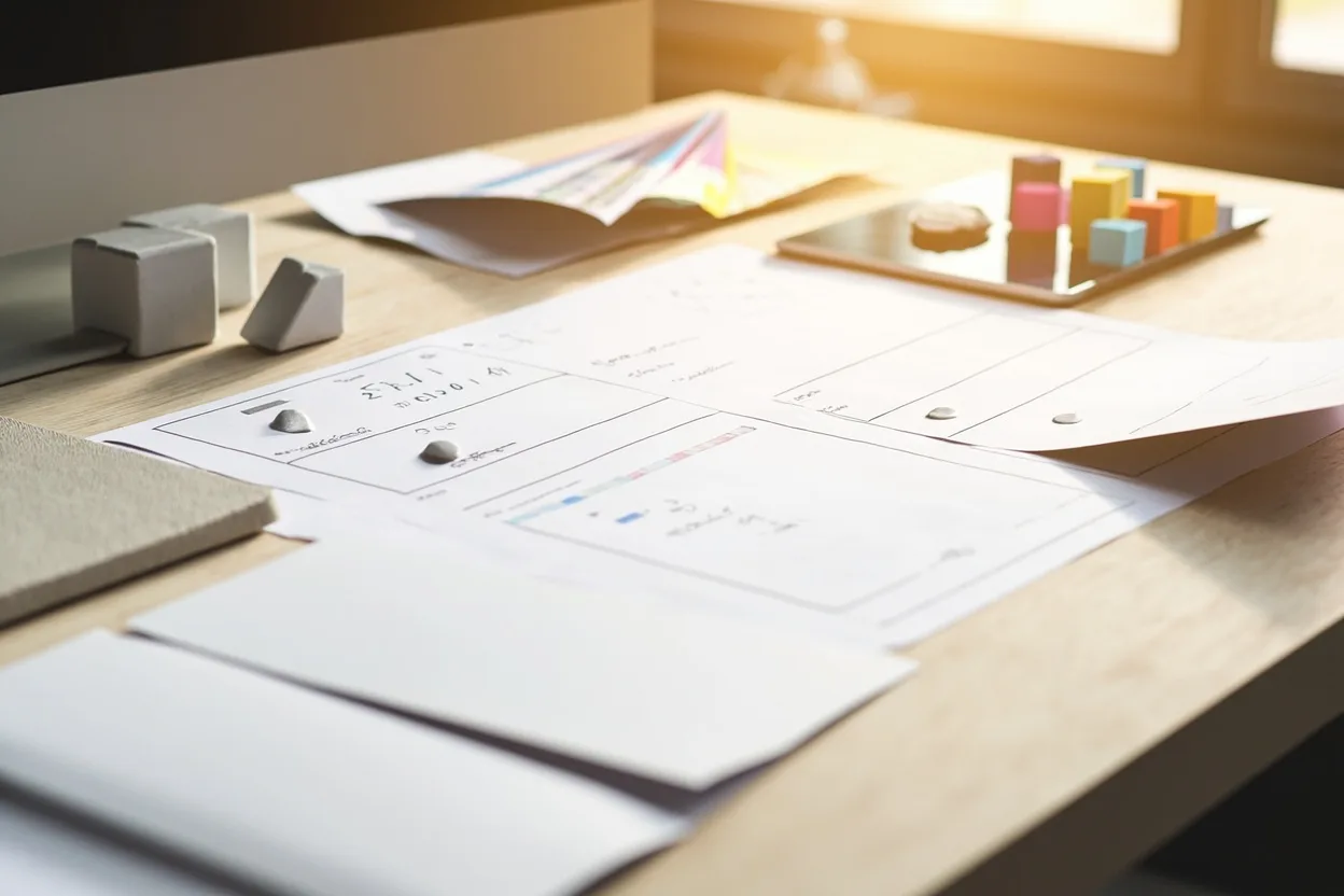 Local search and web design planning materials on a professional desk